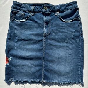 Seven7 Dark Blue Denim Mini Skirt with Red Floral Accent